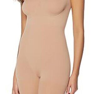 Rhonda Shear Smoothing Mid-thigh Seamless Stretch Bodysuit Shaper Nude Large